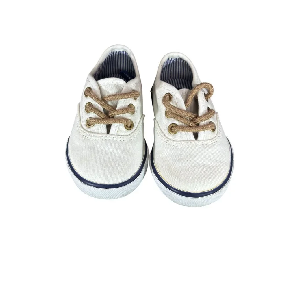 Janie And Jack Toddlers Canvas Sneakers Size 4 White & Beige Rubber Sole